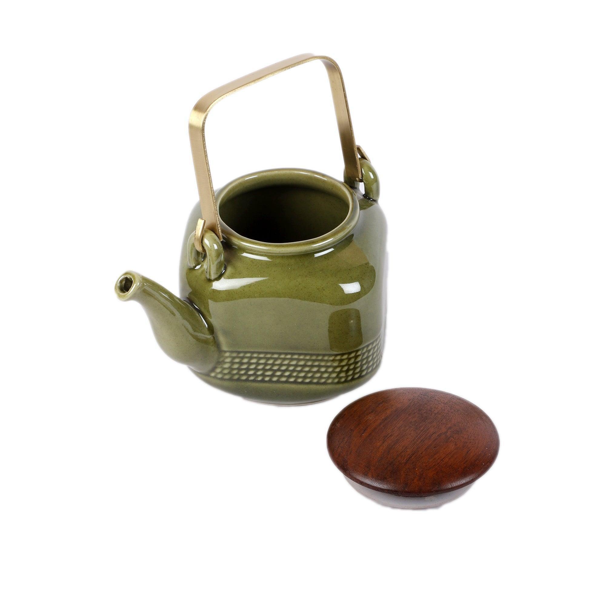 Buy Teapot - Amiya Ceramic Tea Pot | Green Handmade Chai Kettle For Kitchen & Office by Courtyard on IKIRU online store