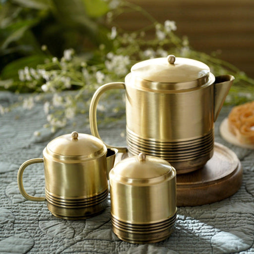 Buy Teapot - Bhor Brass Tea Set Of 3 | Golden Chai Kettle & Pot For Serving & Gifting by Courtyard on IKIRU online store