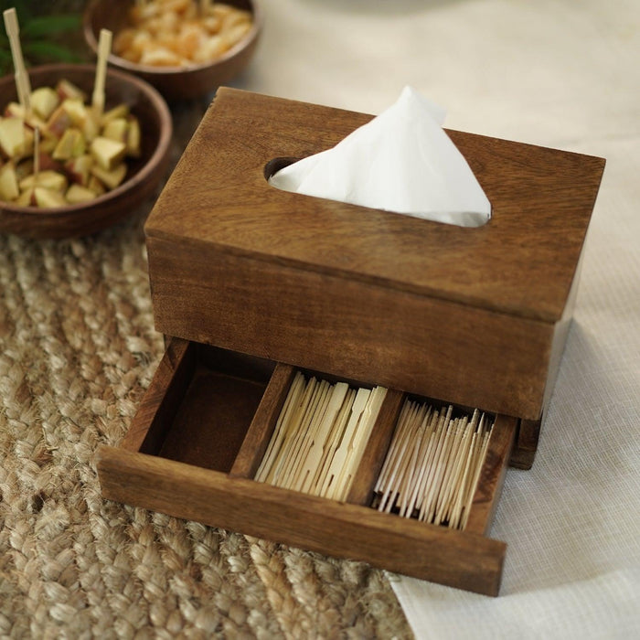 Buy Tissue Holder - Agaja Napkin Holder with Partitioned Tray for Home | Serviette by Courtyard on IKIRU online store