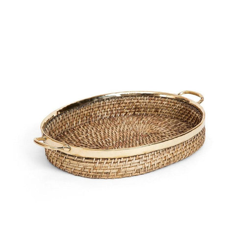 Buy Tray - Brown Brass Oval Tray With Handle | Cane Basket For Storage And Home by Home4U on IKIRU online store