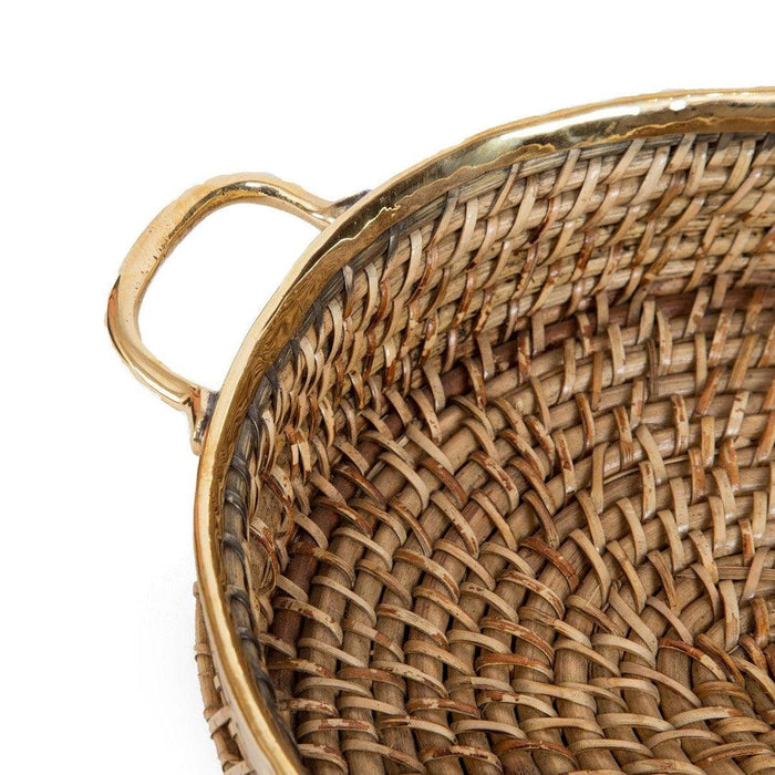 Buy Tray - Brown Brass Oval Tray With Handle | Cane Basket For Storage And Home by Home4U on IKIRU online store