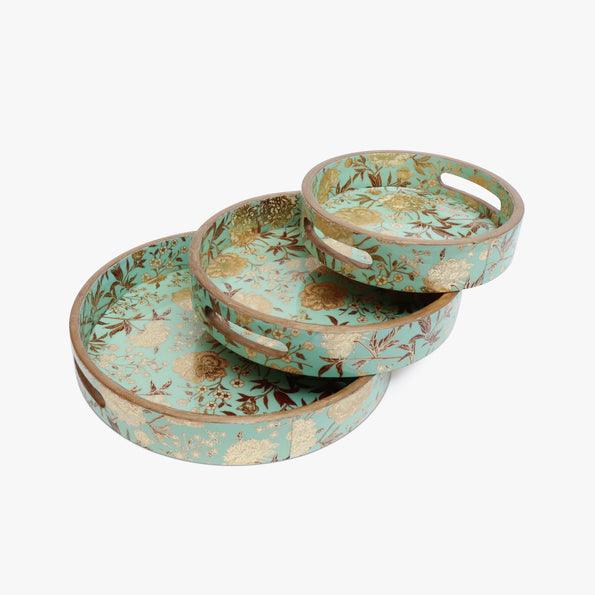 Buy Tray - Wooden Round Floral Printed Serving Trays Set Of 3 For Kitchen & Table Decoration by Casa decor on IKIRU online store