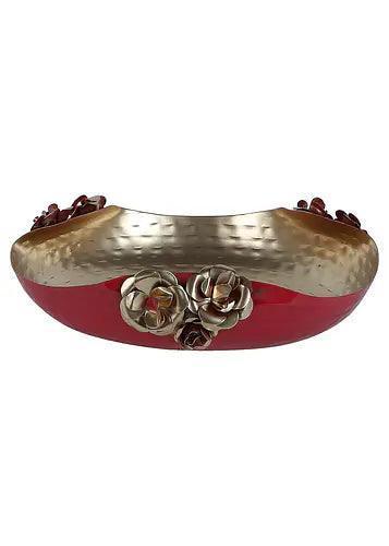 Buy Urli Bowl - Decorative Red & Gold Hammered Rose Urli Set Of 2| Unique Bowl For Decor by Amaya Decors on IKIRU online store