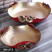 Buy Urli Bowl - Decorative Red & Gold Hammered Rose Urli Set Of 2| Unique Bowl For Decor by Amaya Decors on IKIRU online store