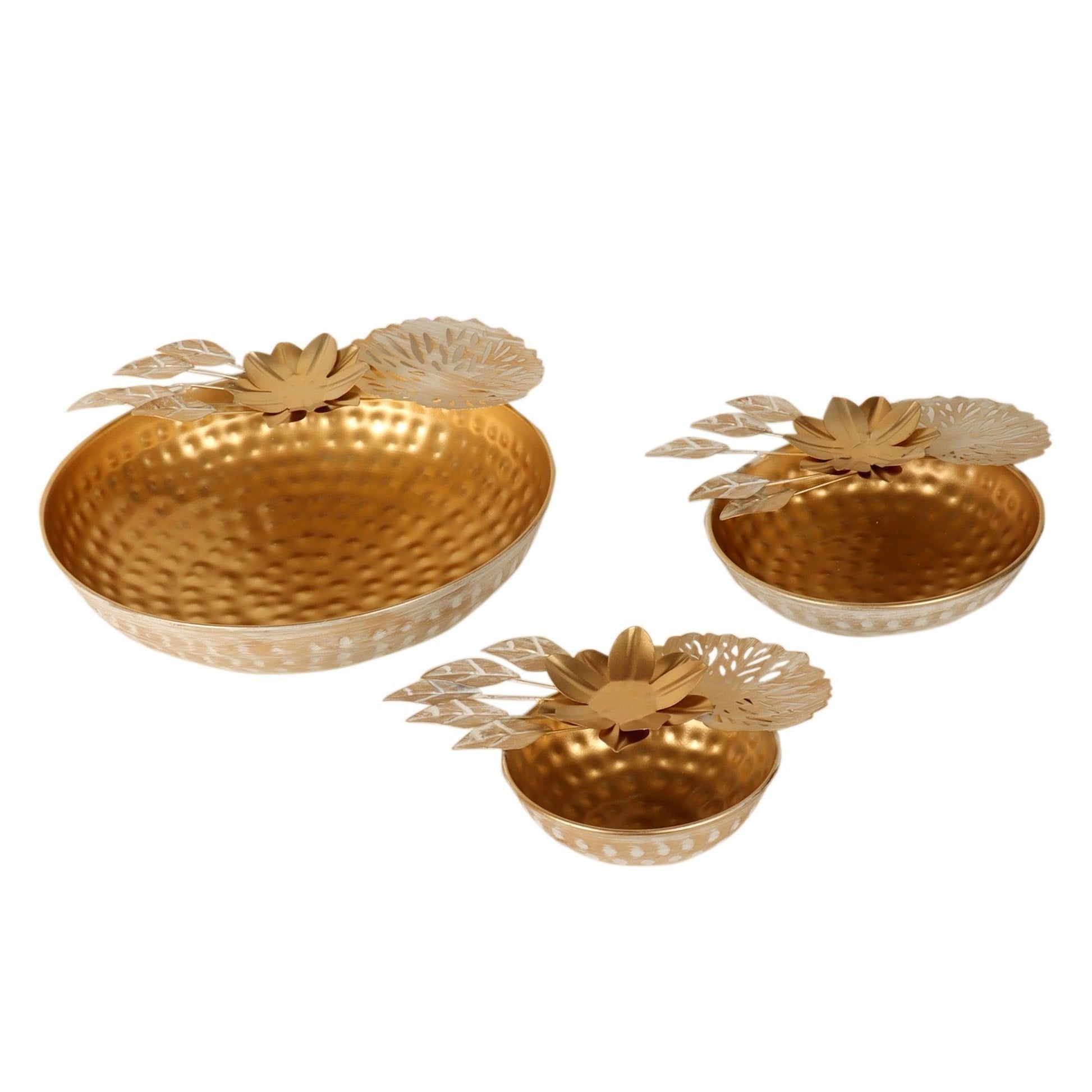 Buy Urli Bowl - Elegant Gold Flower Urli Set Of 3 | Decorative Traditional Bowl For Home by Amaya Decors on IKIRU online store