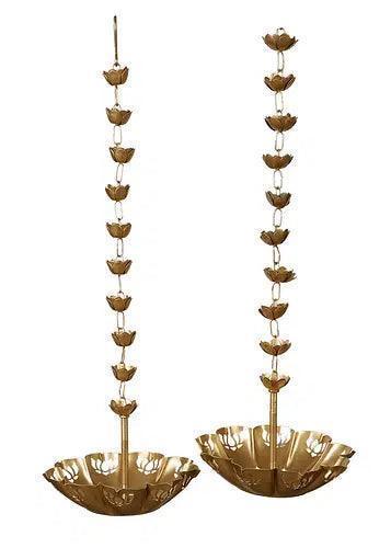 Buy Urli Bowl - Golden Hanging Lotus Cut Diya Urli Set Of 2 For Pooja Room & Decor by Amaya Decors on IKIRU online store