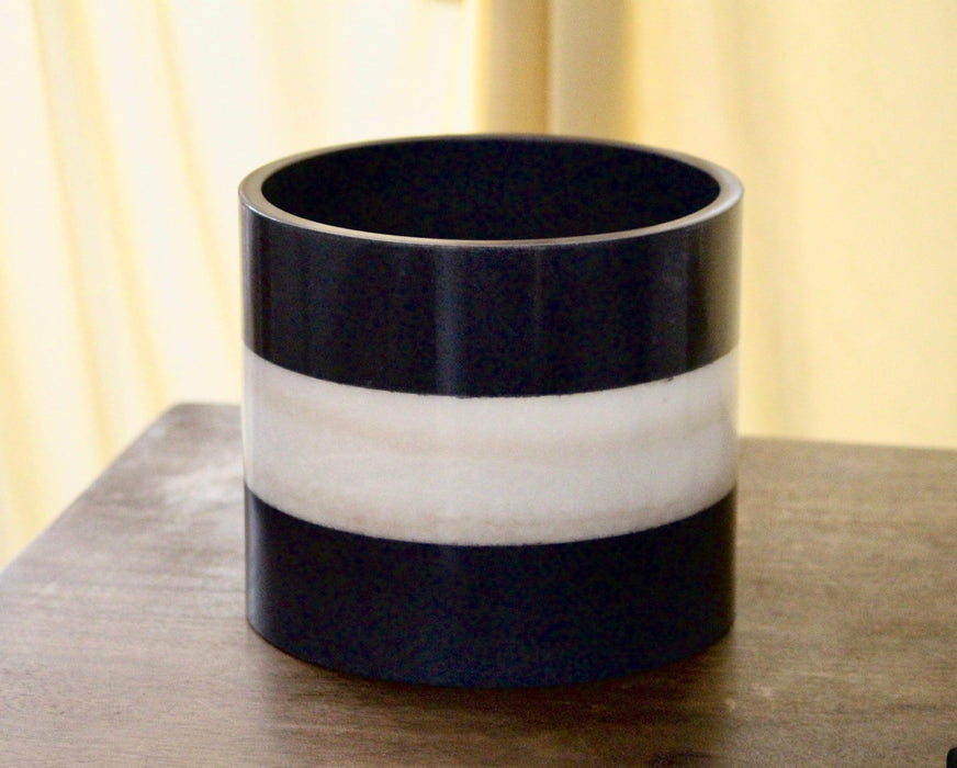 Buy Vase - Black and White Alabaster Pot by Kaksh Studio on IKIRU online store