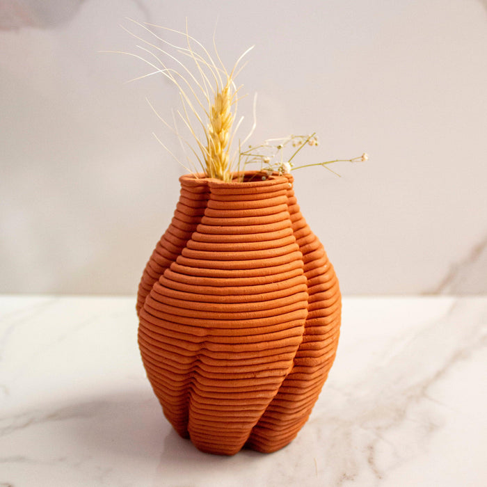 Buy Vase - Brown and Twisted Terracotta Plant Vase | Decorative Flower Pot For Home & Table Decor by Byora Homes on IKIRU online store