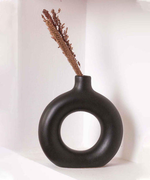 Buy Vase - Ceramic Donut Flower Vase For Living Room Decor , Black Color by Purezento on IKIRU online store