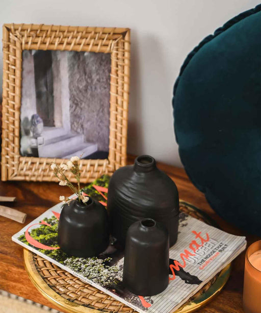 Buy Vase - Ceramic Flower Vase For Home Decor, Set of 3, Black Color by Purezento on IKIRU online store