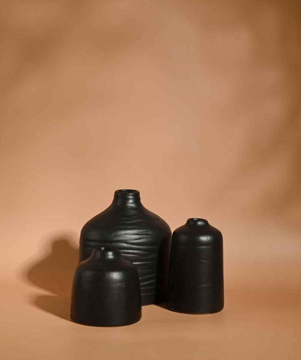 Buy Vase - Ceramic Flower Vase For Home Decor Set of 3 Black Color by Purezento on IKIRU online store