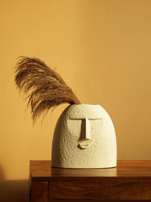 Buy Vase - Cheer Up Face Vase For Living Room & Home Decor Sand Beige Color by Purezento on IKIRU online store