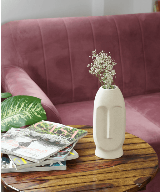 Buy Vase - Face Shaped Ceramic Vase For Living and Corner Decor | Sand Beige Fower Pot by Purezento on IKIRU online store