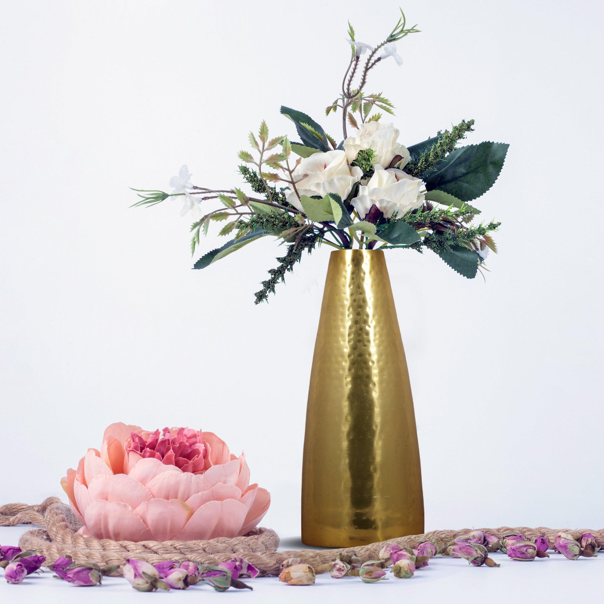 Buy Vase - Golden Vase For Home Decoration | Hammered Metal Flower Pot by House of Sajja on IKIRU online store