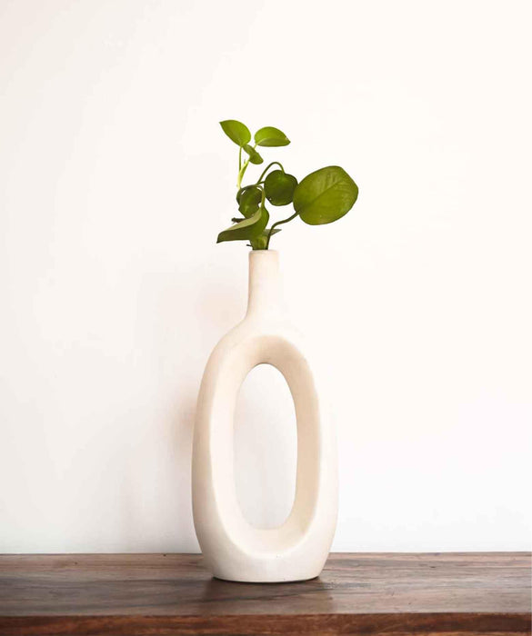 Buy Vase - Kieko Ceramic Decorative Hollow Oval Flower Vase White Color by Purezento on IKIRU online store