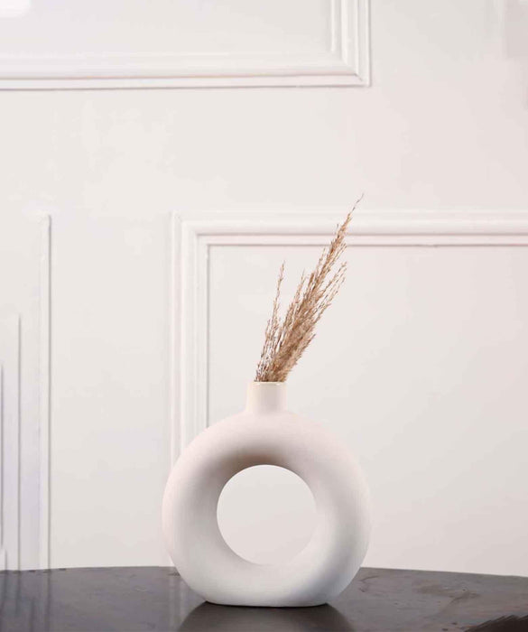 Buy Vase - Modern Ceramic Donut Vase For Living Room & Home Decor, White by Purezento on IKIRU online store