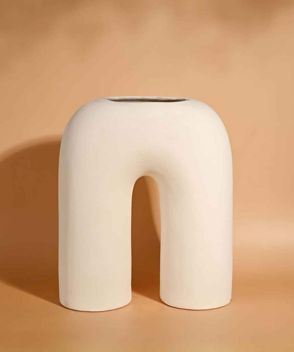 Buy Vase - Oslo Ceramic U Shape Flower Vase For Living Room and Office Decor, White Color by Purezento on IKIRU online store