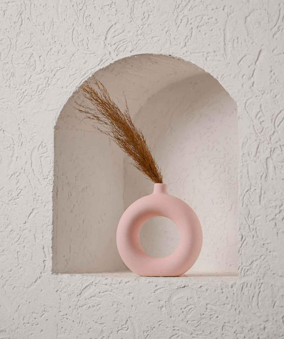 Buy Vase - Round Donut Polo Vase | Ceramic Pink Vase For Living Room & Home Decor by Purezento on IKIRU online store