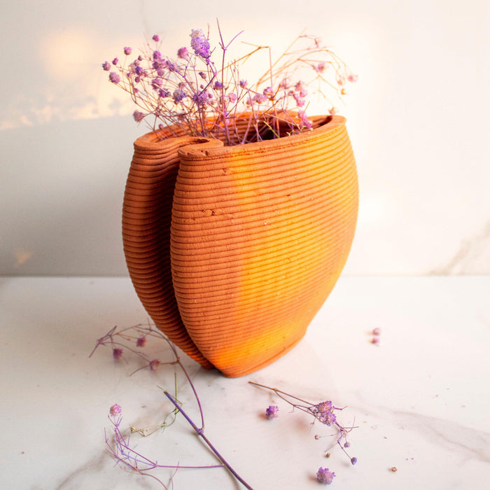 Buy Vase - Terracotta Double Over Vase | Decorative Flower Pot For Home & Table Decor by Byora Homes on IKIRU online store