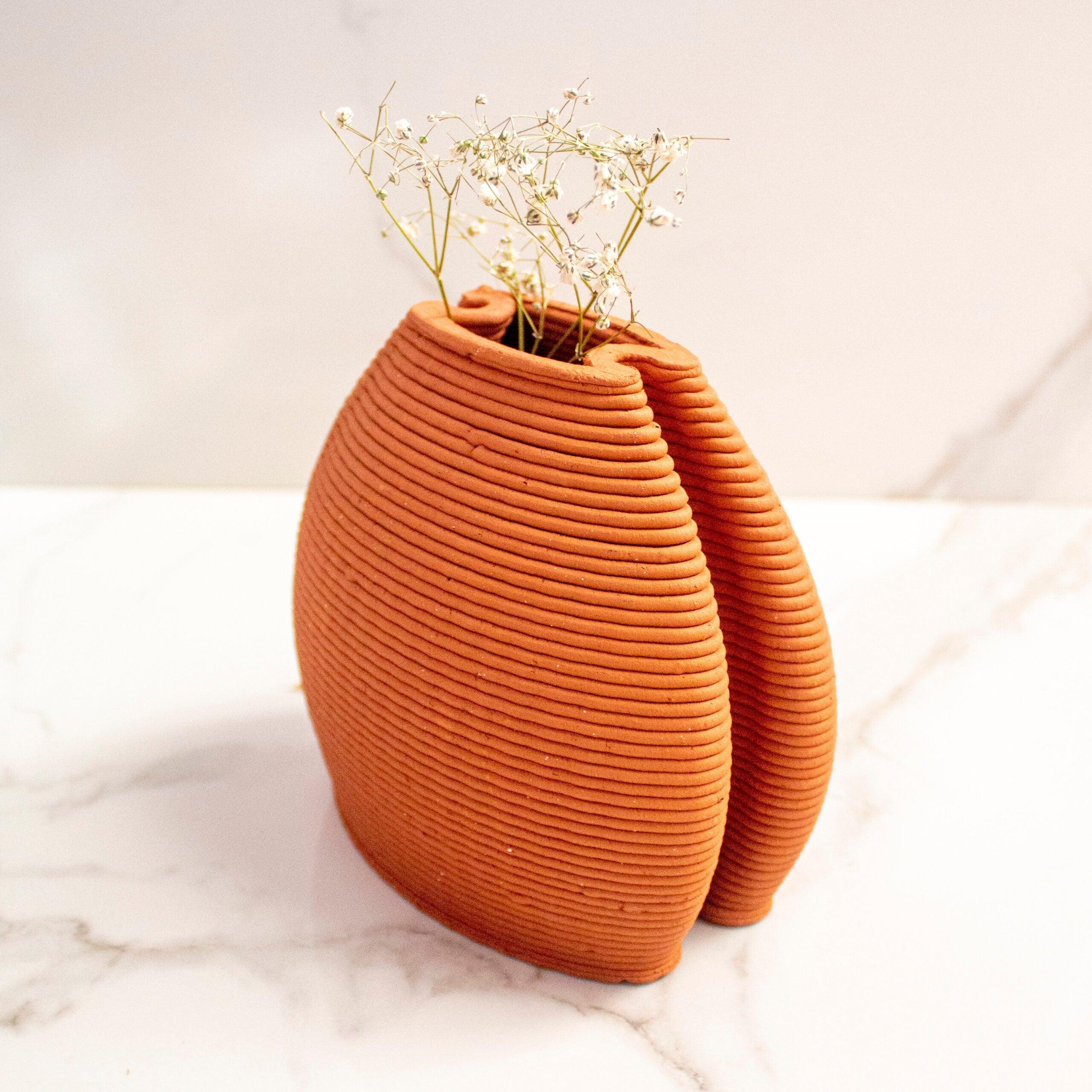Buy Vase - Terracotta Double Over Vase | Decorative Flower Pot For Home & Table Decor by Byora Homes on IKIRU online store