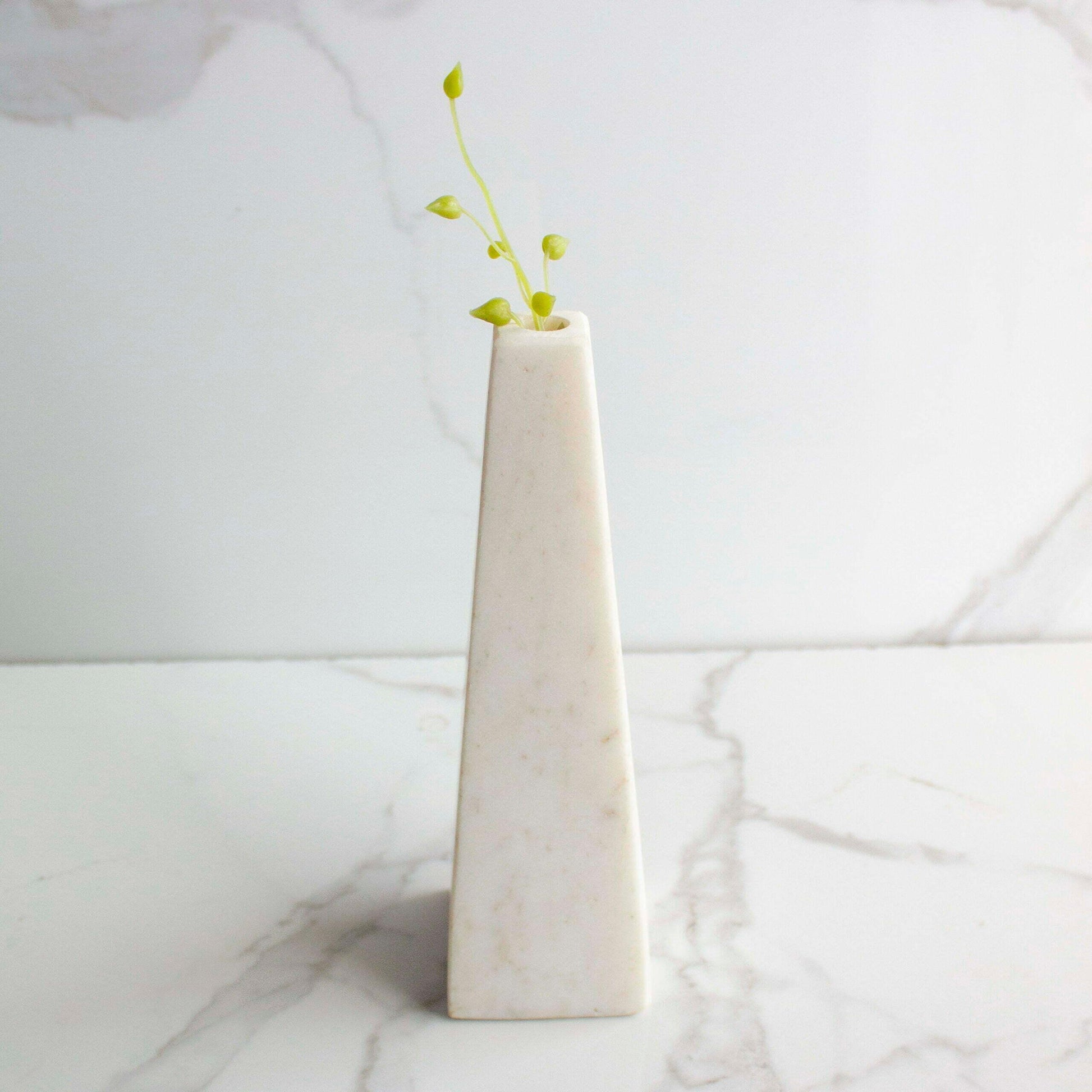 Buy Vase - White Marble Truncated Pyramid Flower Vase | Modern Desktop Pot For Table & Home Decor by Byora Homes on IKIRU online store