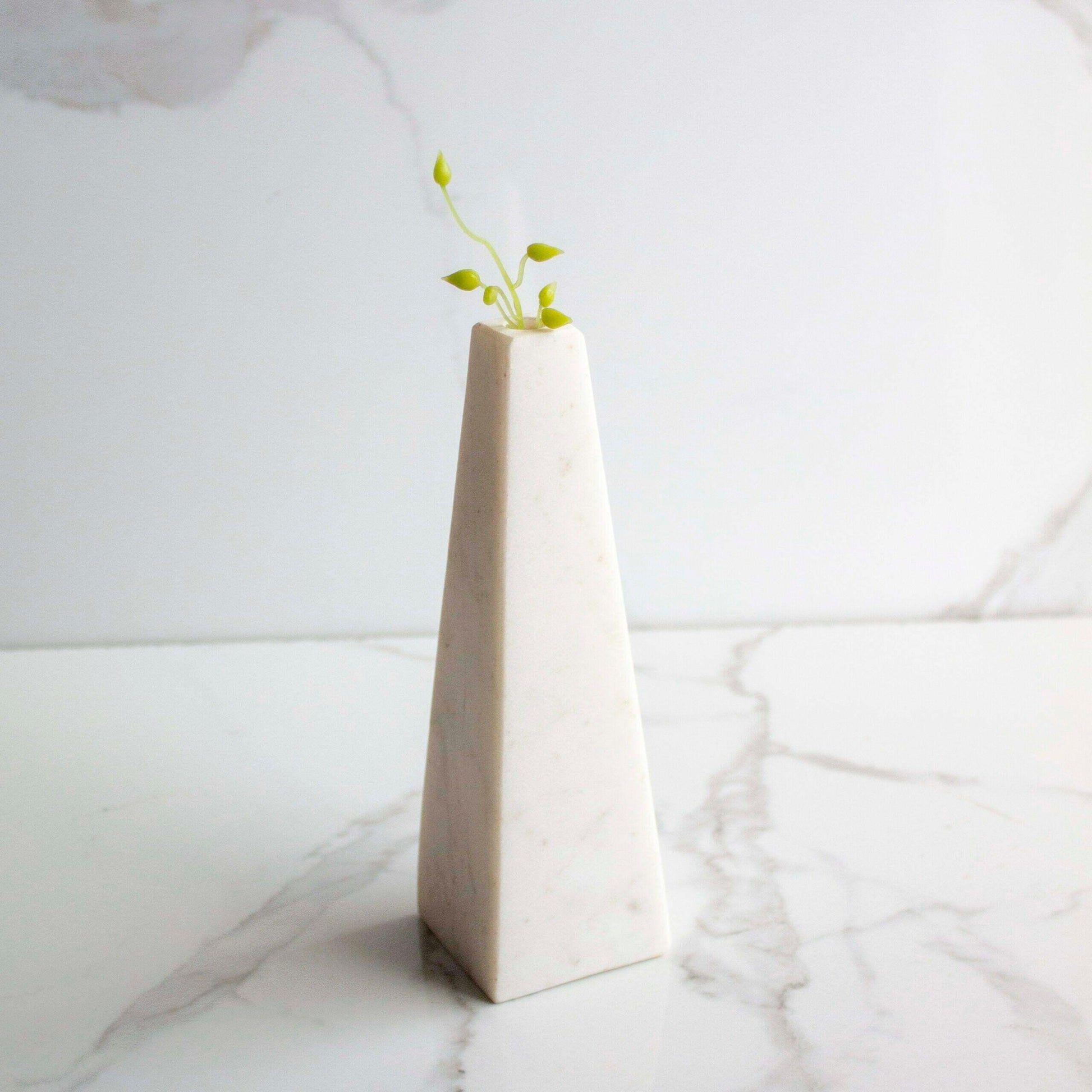 Buy Vase - White Marble Truncated Pyramid Flower Vase | Modern Desktop Pot For Table & Home Decor by Byora Homes on IKIRU online store