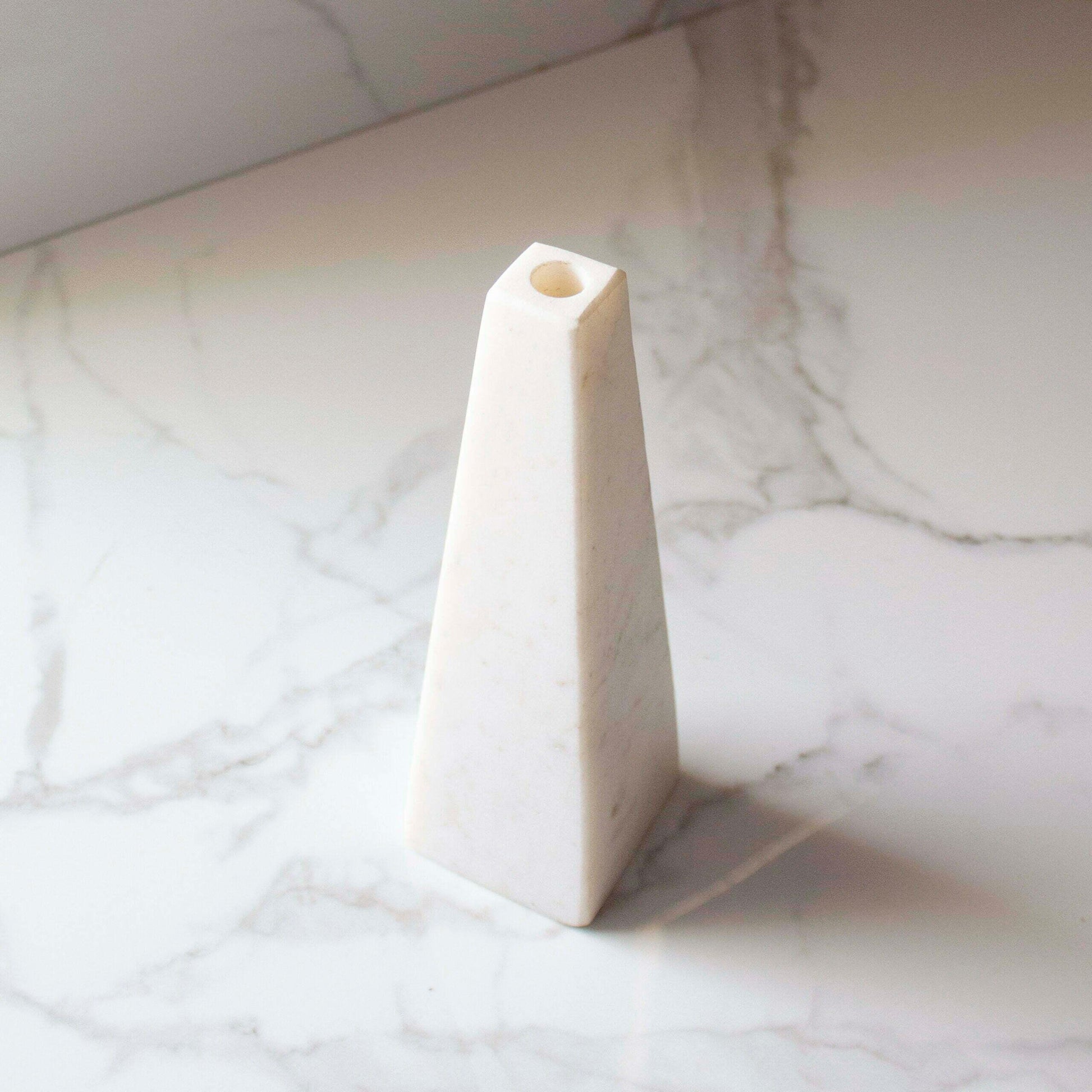 Buy Vase - White Marble Truncated Pyramid Flower Vase | Modern Desktop Pot For Table & Home Decor by Byora Homes on IKIRU online store
