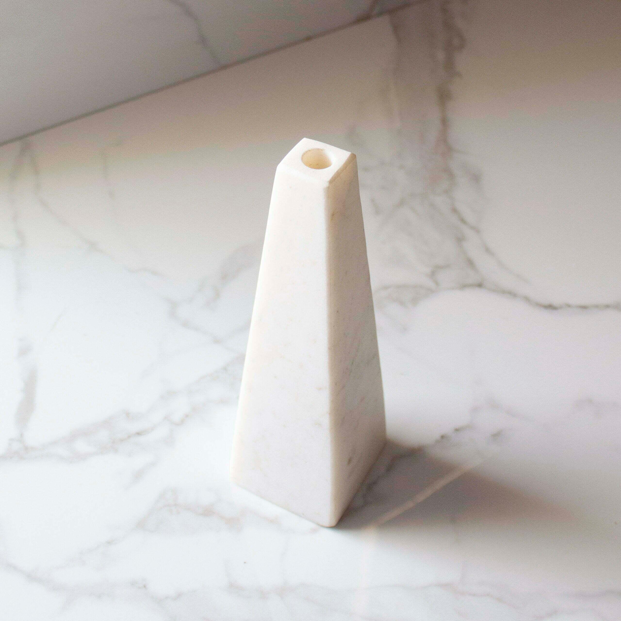 Buy Vase - White Marble Truncated Pyramid Flower Vase | Modern Desktop Pot For Table & Home Decor by Byora Homes on IKIRU online store