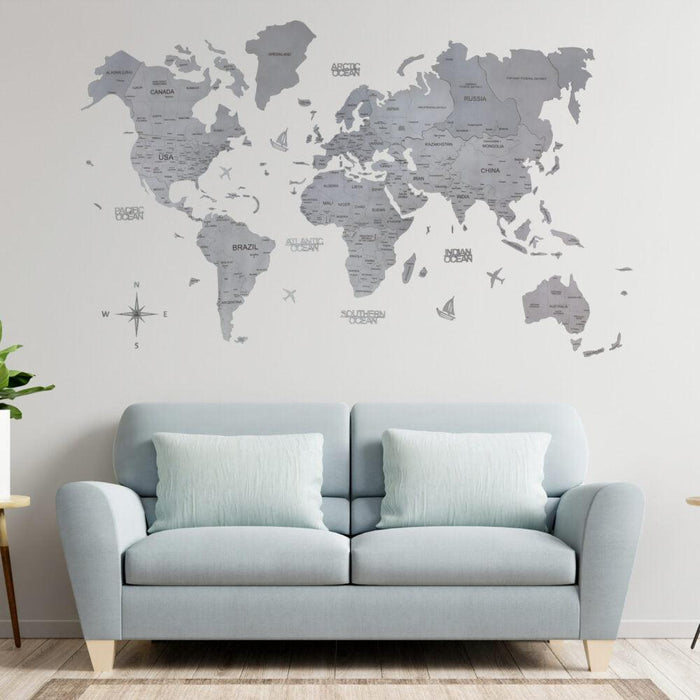 Buy Wall Art - 2D Wooden Wall Art Decor World Map Decal Pearly Silver by Wooden Art Studio on IKIRU online store