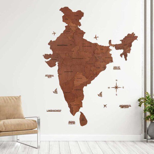 Buy Wall Art - 3D Wooden Wall Art Decor India Map Decal by Wooden Art Studio on IKIRU online store