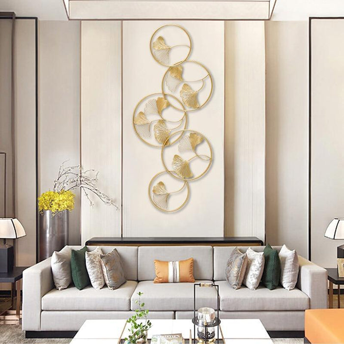 Buy Wall Art - Abstract Metal Wall Art Golden Flowers In Round Frames by Handicrafts Town on IKIRU online store