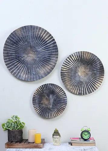 Buy Wall Art - Grey & Gold Foil Motif Hammered Decorative Wall Plates Set Of 3 For Decor by Amaya Decors on IKIRU online store