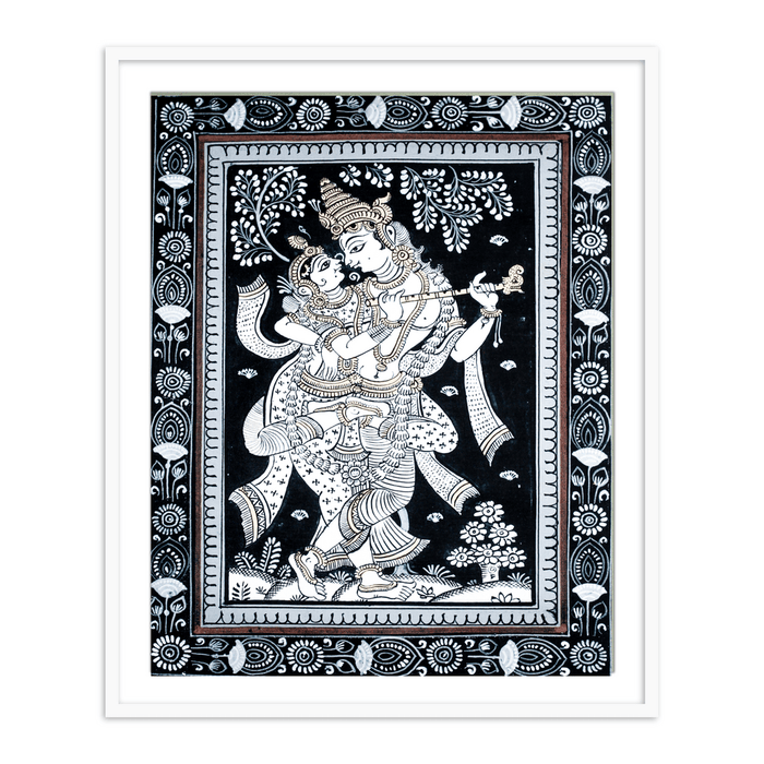 Buy Wall Art - Radha Krishna Dancing Monochrome Patachitra Art | Pata Painting Framed Wall Art by The Atrang on IKIRU online store