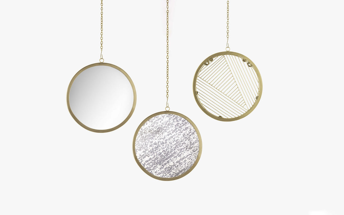 Buy Wall Art - Sheesh Modern Gold & Glass Finish Round Wall Decor Hanging Set Of 3 For Home by Orange Tree on IKIRU online store