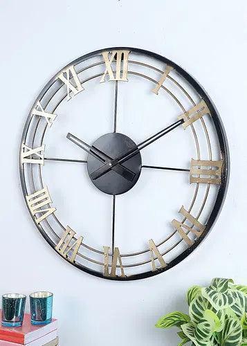 Buy Wall Clock - Beautiful Round Black & Gold Roman Number Wall Clock by Amaya Decors on IKIRU online store