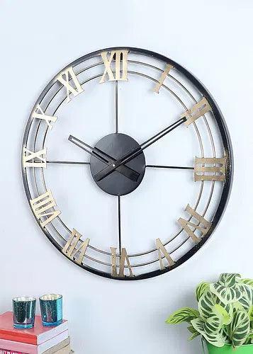 Buy Wall Clock - Beautiful Round Black & Gold Roman Number Wall Clock by Amaya Decors on IKIRU online store