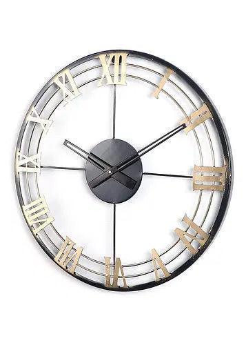 Buy Wall Clock - Beautiful Round Black & Gold Roman Number Wall Clock by Amaya Decors on IKIRU online store