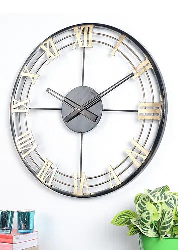 Buy Wall Clock - Black & Gold Roman Number Wall Clock by Amaya Decors on IKIRU online store