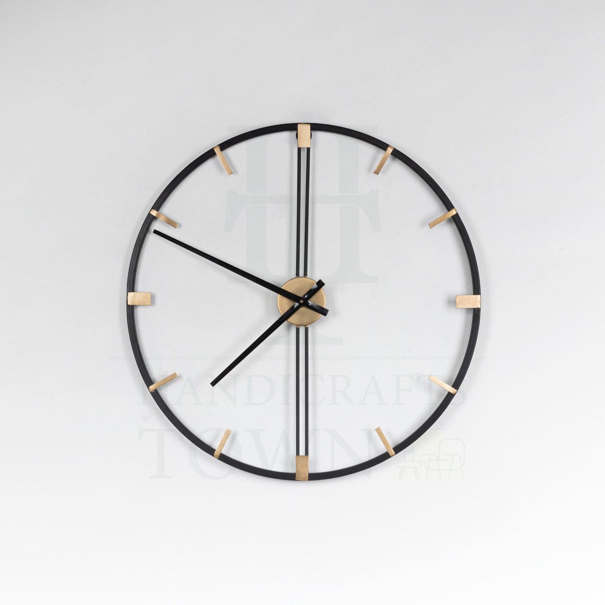Buy Wall Clock - Black & Golden Metal Round Wall Clock For Home Interior Decoration by Handicrafts Town on IKIRU online store