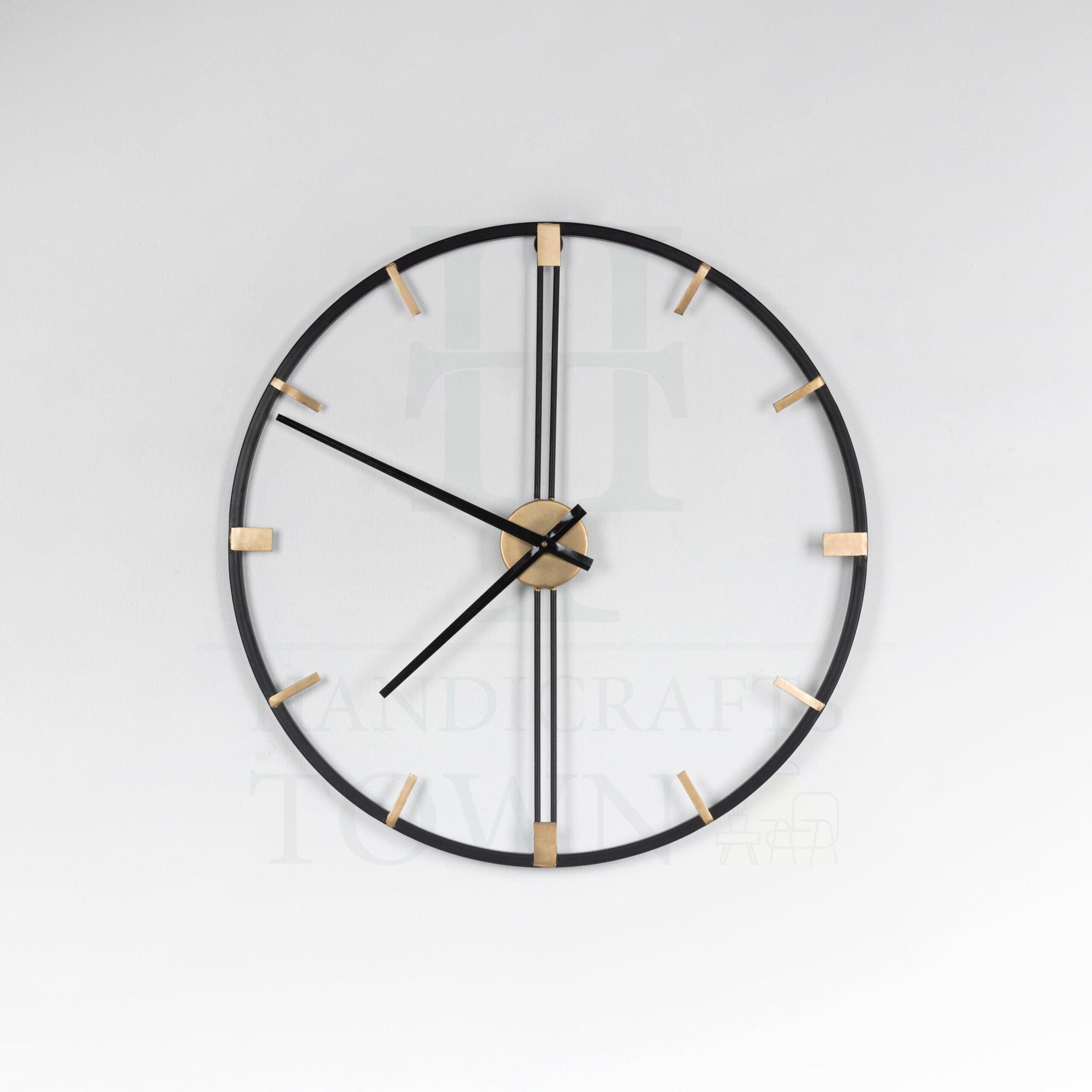 Buy Wall Clock - Black & Golden Metal Round Wall Clock For Home Interior Decoration by Handicrafts Town on IKIRU online store