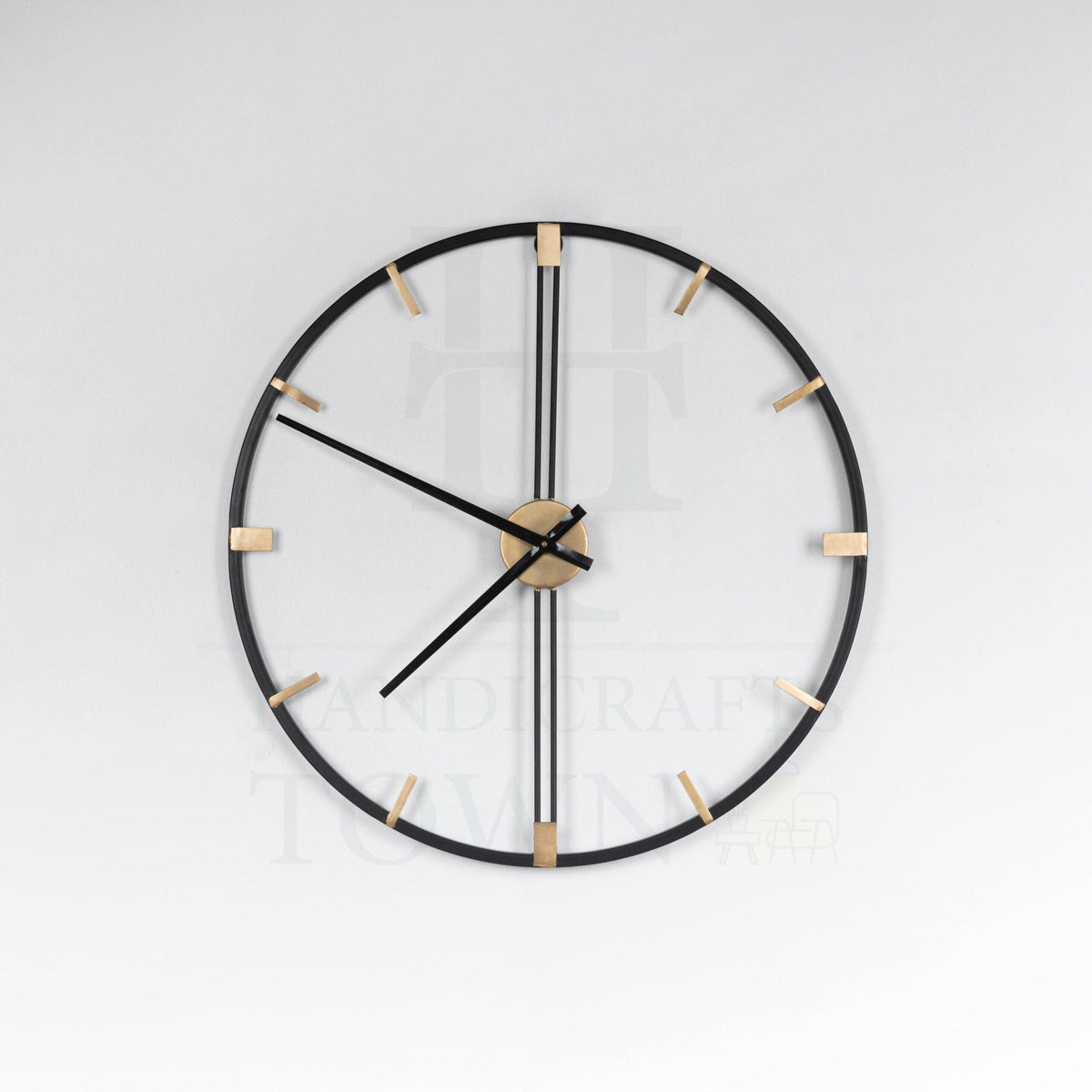 Shop Black & Golden Metal Round Wall Clock For Home Interior Decoration