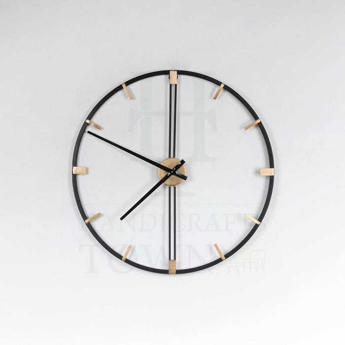 Buy Wall Clock - Black & Golden Metal Round Wall Clock For Home Interior Decoration by Handicrafts Town on IKIRU online store