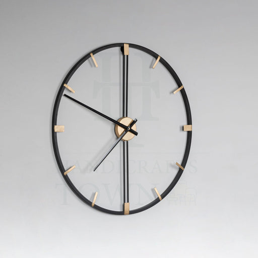 Buy Wall Clock - Black & Golden Metal Round Wall Clock For Home Interior Decoration by Handicrafts Town on IKIRU online store