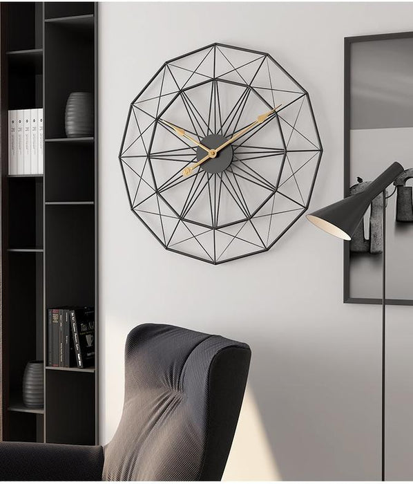 Buy Wall Clock - Geometric Metal Black and Golden Wall Clock for Living Room, Office & Bedroom | 30 Inch Big Wall Clock by Handicrafts Town on IKIRU online store
