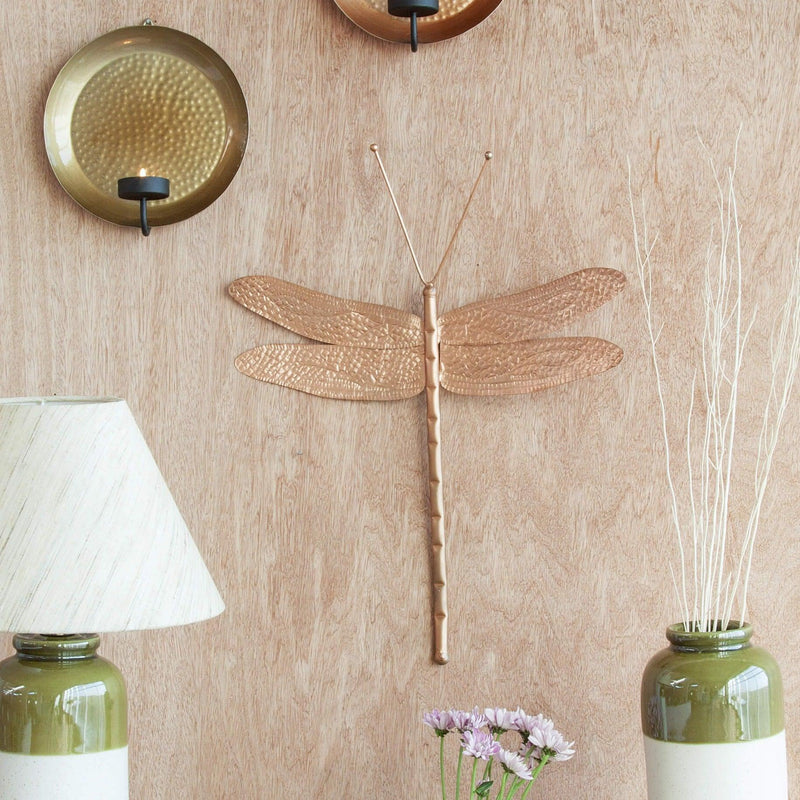Antique Decorative Copper Finish Dragonfly Wall Decor Piece For Home