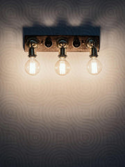 Buy Wall Light - Brass and Wood Retro Switch Triple Vanity Wall Light With Bulb For Decor by Fos Lighting on IKIRU online store
