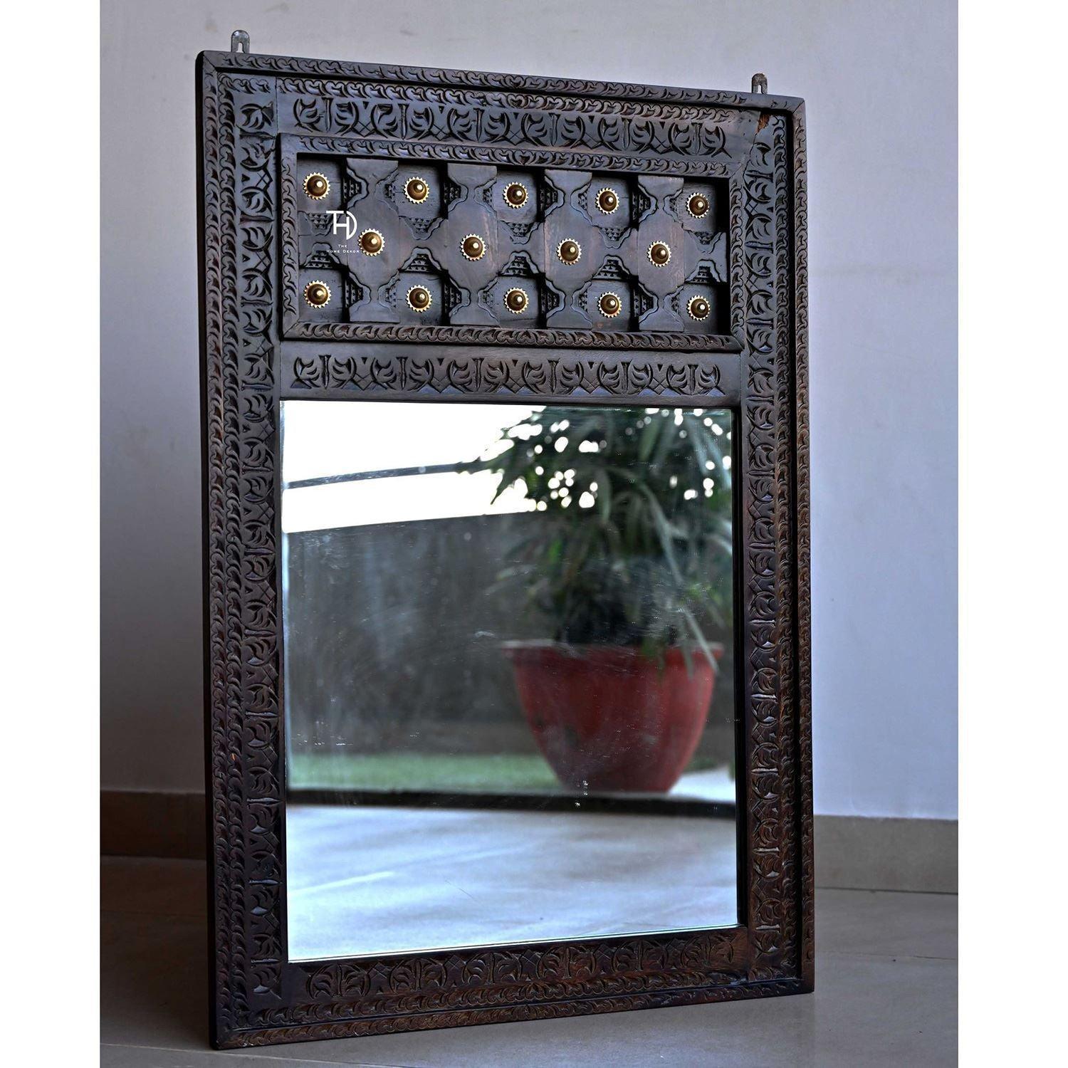 Buy Wall Mirror - Vintage Mirror Frame | Rectangular Mirror With Wooden Frame For Home by The home dekor on IKIRU online store