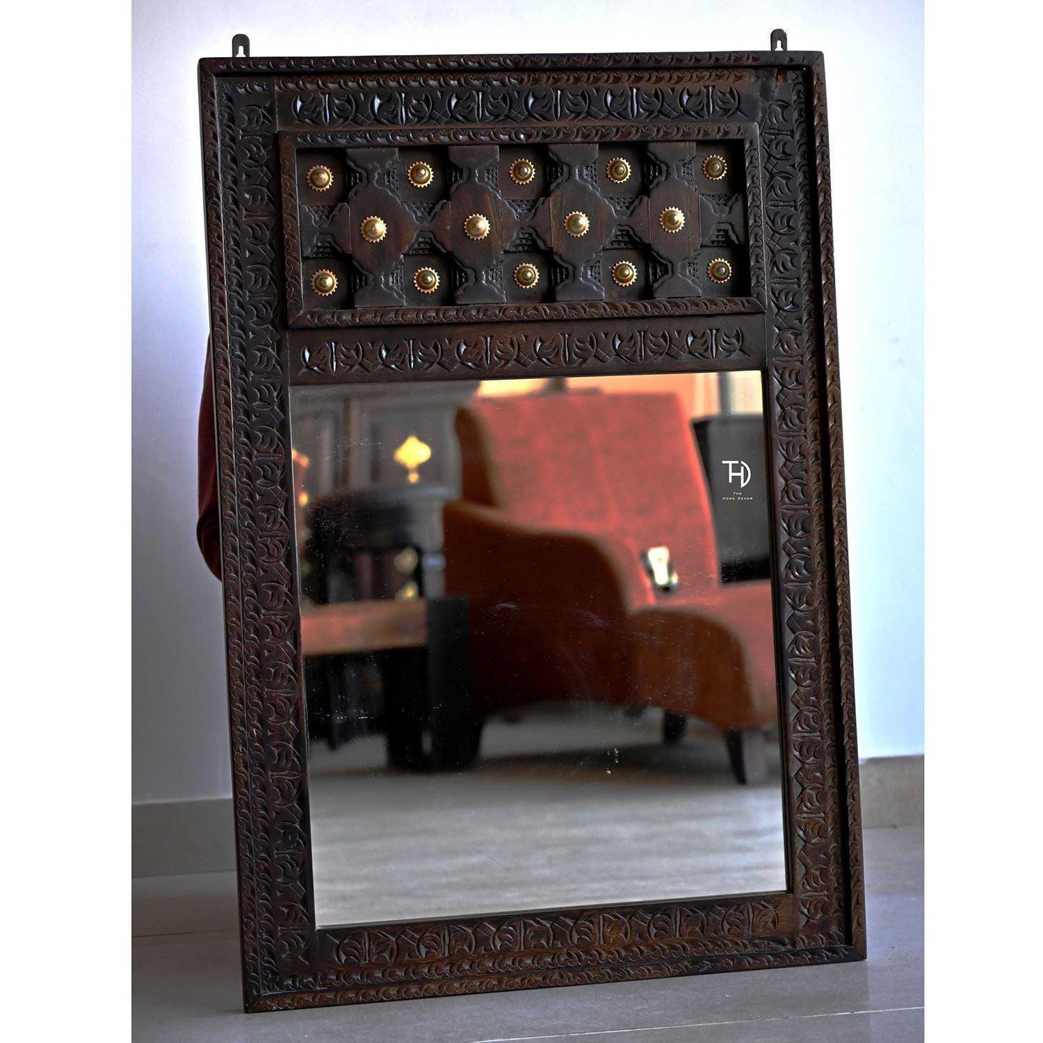 Buy Wall Mirror - Vintage Mirror Frame | Rectangular Mirror With Wooden Frame For Home by The home dekor on IKIRU online store