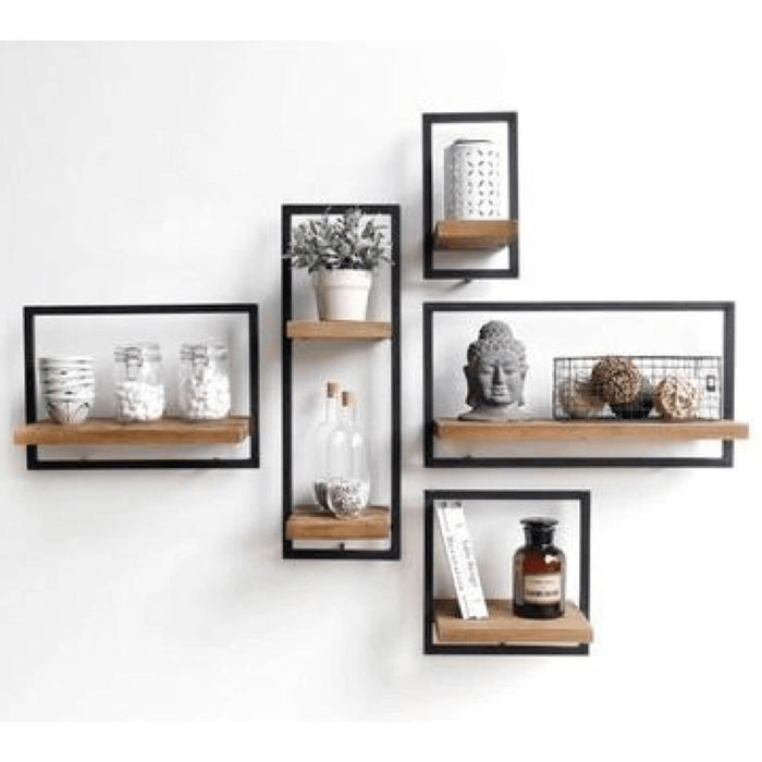 Buy Wall Shelves - 5 Piece Wood & Metal Wall Shelf | Wall Storage For Living Room by The home dekor on IKIRU online store
