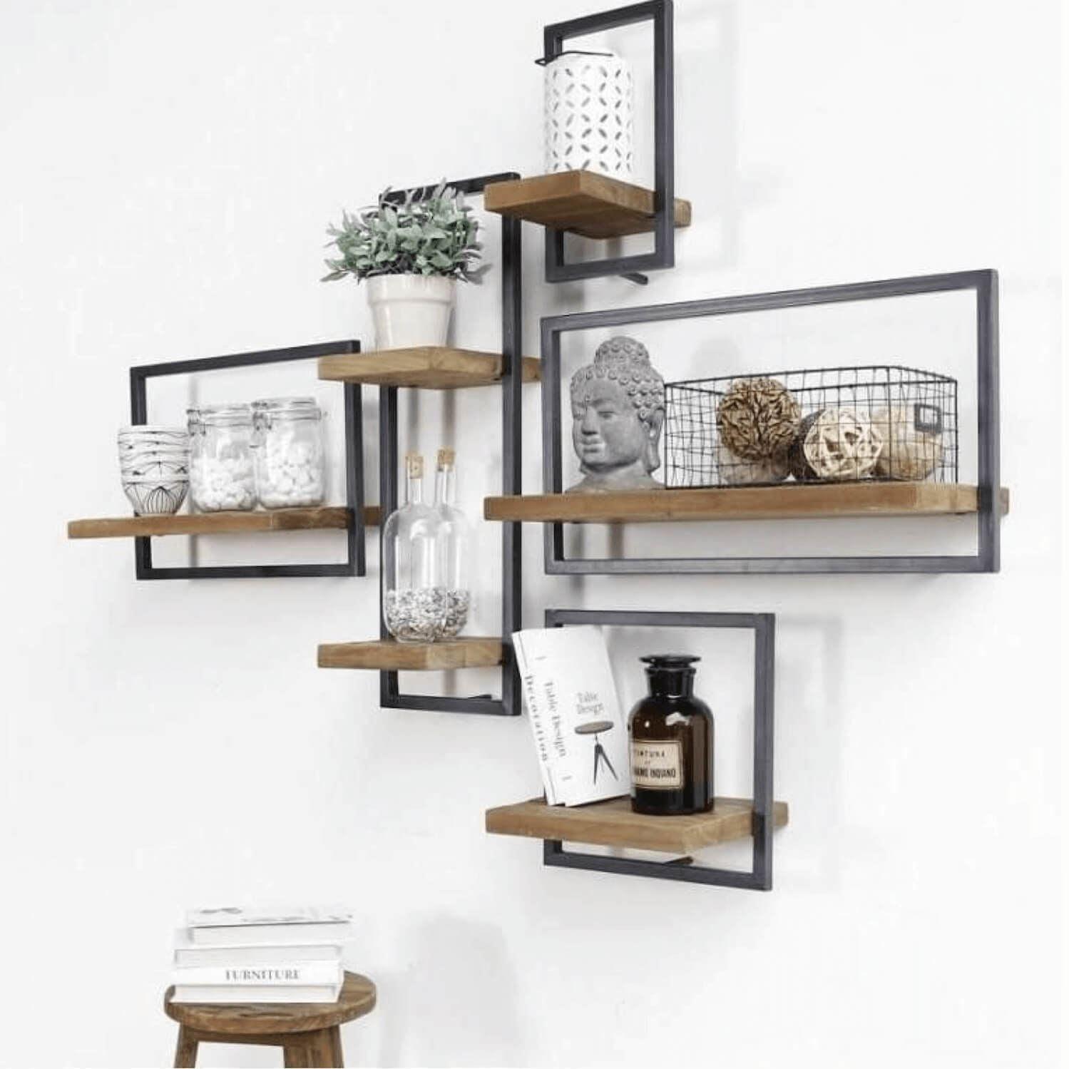 Buy Wall Shelves - 5 Piece Wood & Metal Wall Shelf | Wall Storage For Living Room by The home dekor on IKIRU online store